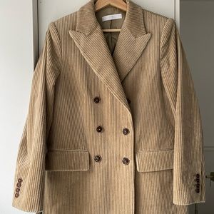Corduroy double breasted blazer in beige colour